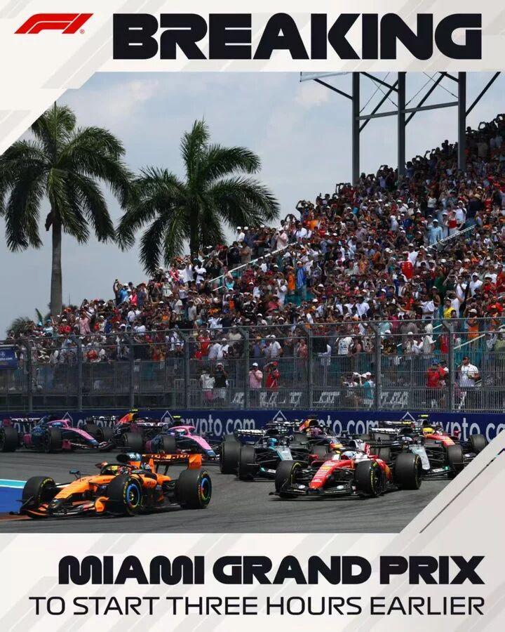 B-sports官网-官方：F1迈阿密站正赛提前3小时进行！